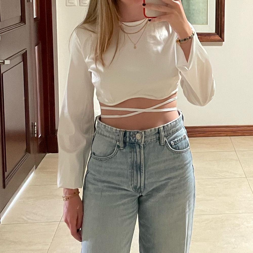 Adika White Satin Crop Top With Criss Cross Ties